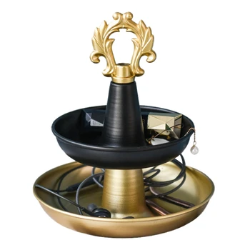 

2-Layer Metal Storage Tray Jewelry Display Plate Gold Necklace Ring Earrings Cosmetic Display Rack Decoration Ornaments