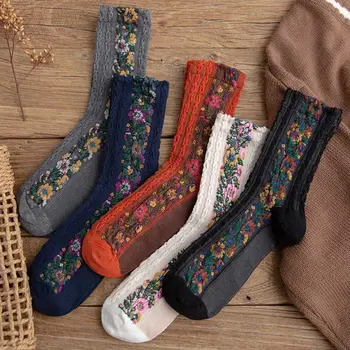 

Winter Socks Cotton Euramerican National Wind Flowers Autumn and Winter Ladies Socks