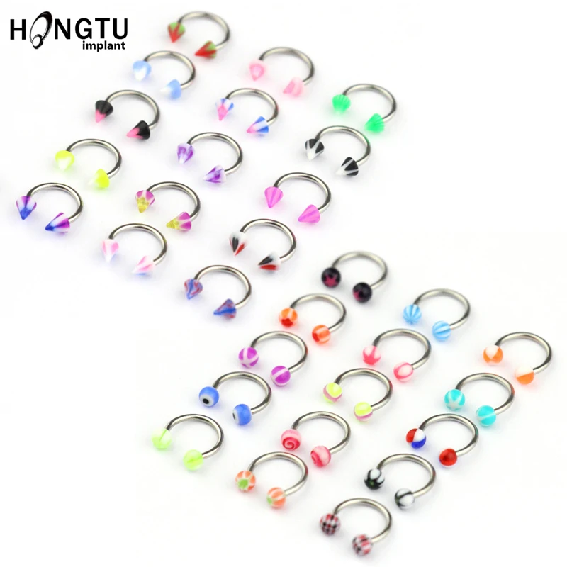 

10pcs/set Colorful Acrylic Nose Rings Ear Piercing Circular Barbell Horseshoe Ring Lip Labret Eyebrow Ear Piercings Body Jewelry