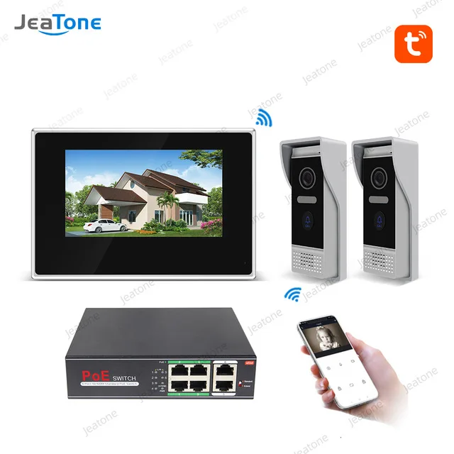 Jeatone 7-inch Villa WIFI IP Video Door Phone Intercom System White Color Touch Screen Monitor and HD Camera with Tuya Smart APP Jeatone 7-inch Villa WIFI IP Video Door Phone Intercom System White Color Touch Screen Monitor and HD Camera with Tuya Smart APP