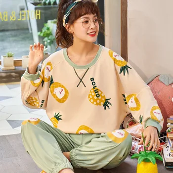 

2020 spring and autumn women's sleepwear 100% cotton fresh at home service brief long-sleeve lounge set female