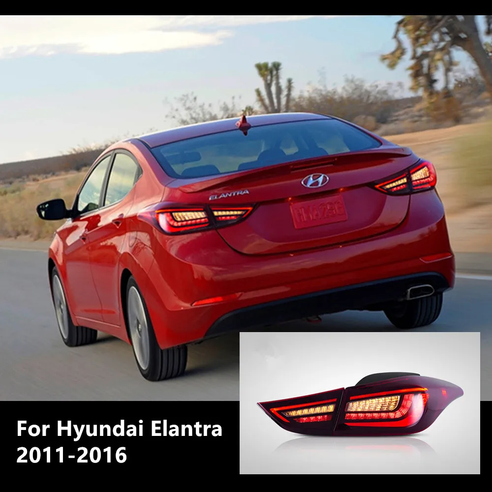 

2pc Car Full LED Tail Lights For Hyundai Elantra 2011-2016 Rear Tail Lamps Assembly With Brake Reverse Turn Signal Light