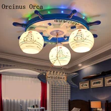 

Mediterranean ship rudder ceiling lamp boy bedroom children's room lamp cartoon creative blue pirate remote control ceiling lamp