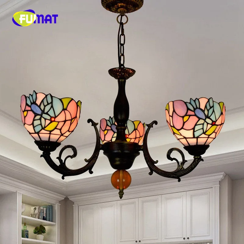 FUMAT Tiffanylamp люстра освещение витражное стекло цветок тени блеск освещение приспособление кухонный светодиодный современный подвесной потолочный светильник