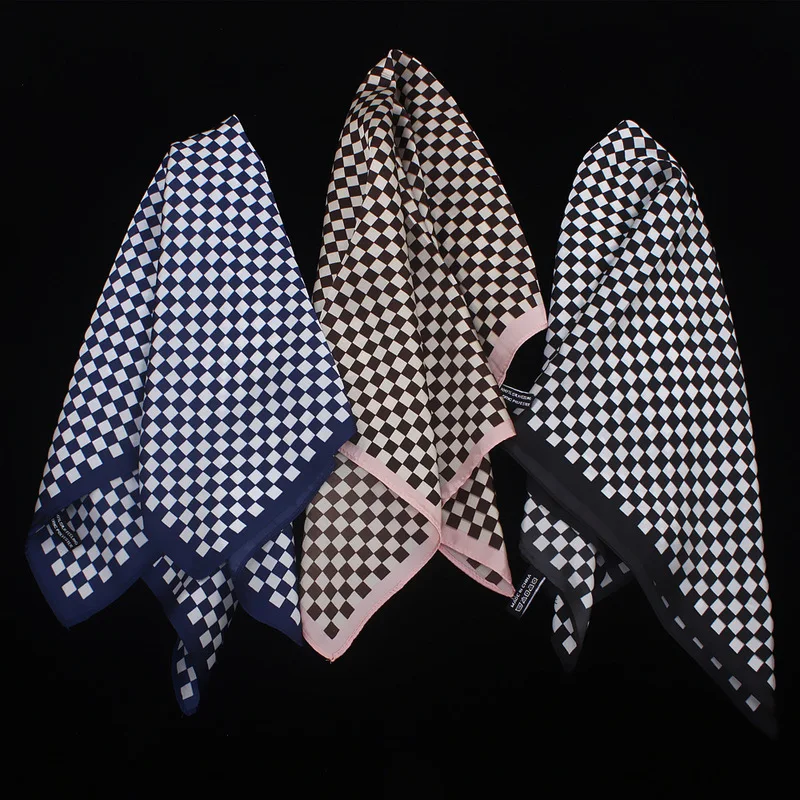 

Unique 13 Colour Lady Scarf 55cm Small Ring Scarves Dot Stripe Frame Printing Professional Women Imitated Silk Neckerchief Gift