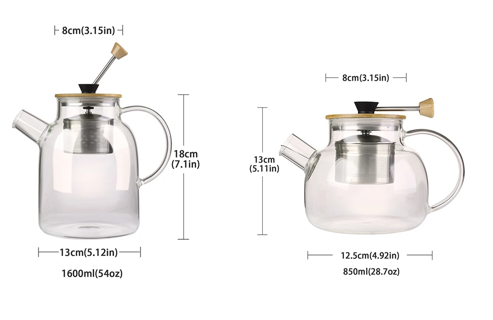850 мл(28,7 унций)/1600 мл(54 унций) Стеклянный заварочный чайник с прокладкой из нержавеющей стали для заварки, безопасный термостойкий чайник