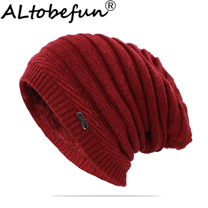 

ALTOBEFUN Men Winter Warm Hat For Adult Unisex Outdoor New Wool Women Knitted Beanies Skullies Casual Cotton Hats Cap HT141B