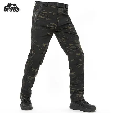 2019 New Men's Fleece Military Tactical Pants Winter Warm Cargo SoftShell Work Trousers Shark Skin Thick Waterproof windproof | Спорт и
