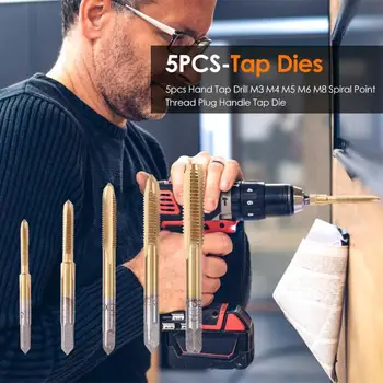 

5pcs Screw Thread M3-M8 Metalworking Machine Taps Kit Metric Plug Hand Tap Drill Titanium Surface More Durable Higher Precision