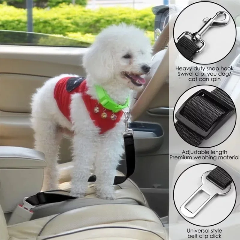 Dog Collar Car Seat Belt For Accessories Goods Animals Adjustable Harness Lead Leash Small Medium Travel Clip French Bulldog 2