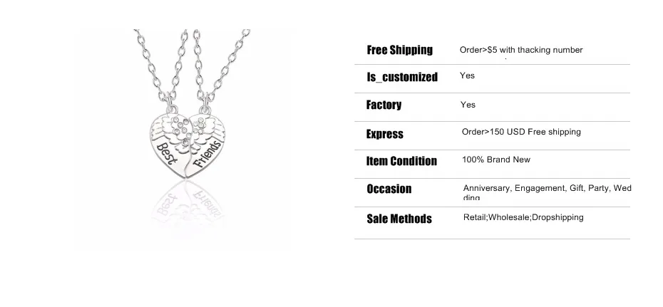 BFF Heart Necklace Split Heart Engraved White Rhinestones Pop Fashion Best Friend Necklaces Pendant
