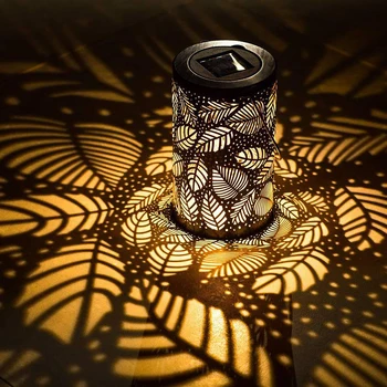 

2V Solar Lantern Lights Outdoor Garden Hanging Lights Metal Leaf Pattern Lights Lamp Gate Hanging Light For Patio Outside Table