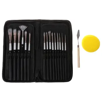 

15pcs Nylon Hair Artist Paint Brushes Set Sponge with Storage Case Watercolors Acrylic Palette Knife Oil Painting Art Supplies