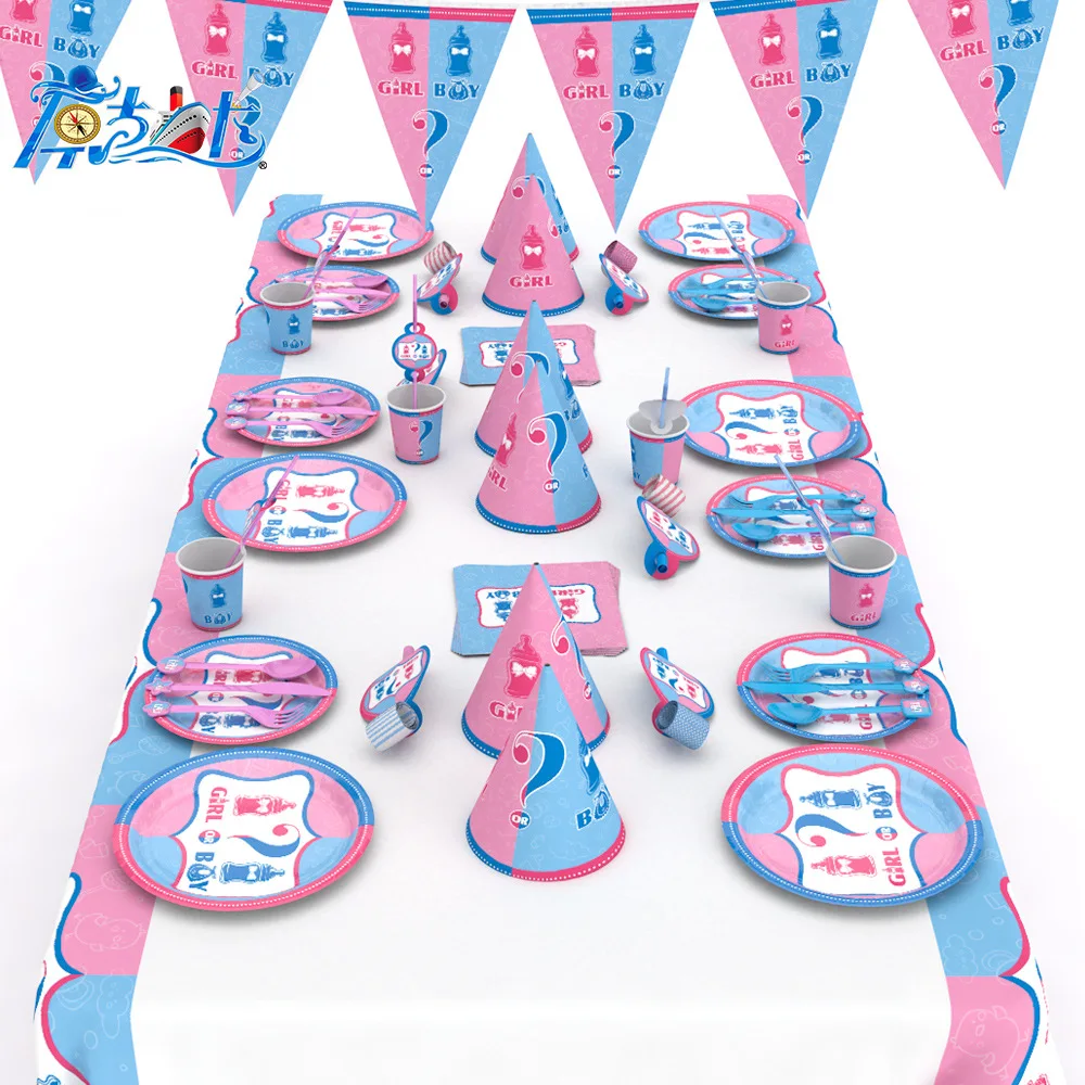 

Gender Reveal Disposable Tableware Set Baby Shower Boy or Girl Plate Napkin Tablecloth Gender Reveal Party Decorations Supplies