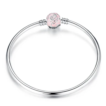 

Silver Bracelet for Women 925 Sterling Silver Pink Rose Flower Chain Buckle Bangles DIY Charms Jewelry Valentine's Day Gifts