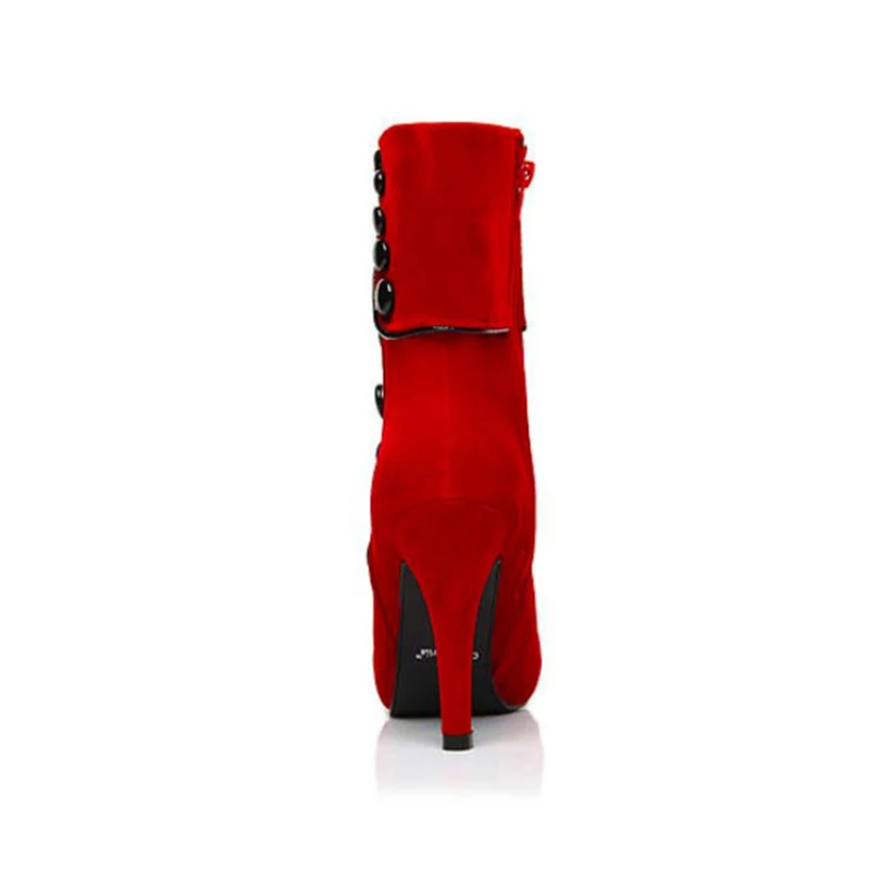 Женские ботинки до середины икры; женская пикантная обувь из мягкой замши на высоком тонком каблуке с застежкой-молнией и пуговицами размера плюс; Новая мода
