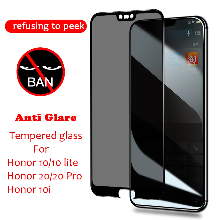 Anti-Peeping Tempered Glass For Huawei honor 10 lite 20 pro Anti Glare Glass For honor 20 pro 10 lite 10i screen Protector