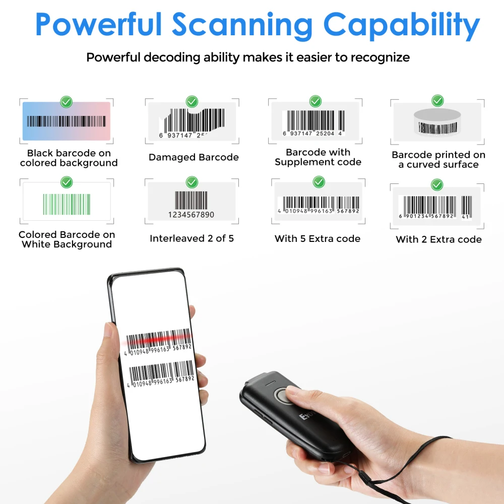 Eyoyo Mini 1D Barcode Scanner Bluetooth & 2.4GHz Wireless & Wired Connection Portable Bar code Reader For Windows/Phones/Tablets samsung scanner