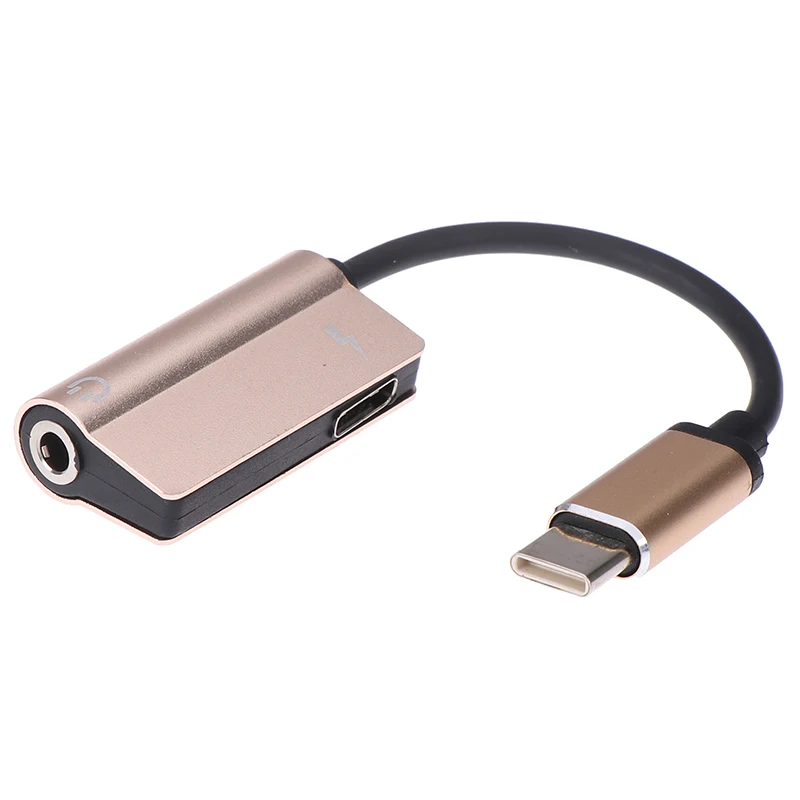 Usb type-C аудио адаптер для зарядки 2 в 1 type C штекер для женщин 3,5 мм разъем для наушников+ зарядный конвертер для мобильного телефона Android - Цвет: Золотой