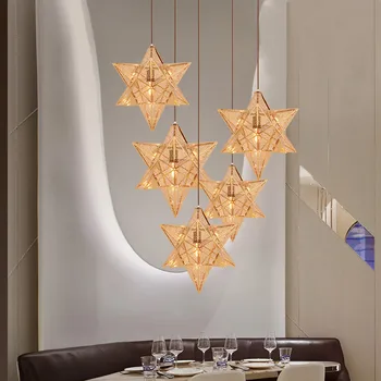 

Creative Stainless Steel Geometric Pendant Light Luxury Restaurant Cafe Clothing Store Pendant Lamps Home Decor Star Gold Lamps