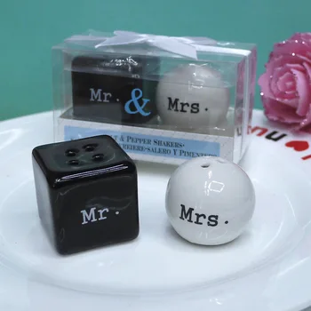 

100Round+100Cube Ceramic Mr. and Mrs. Salt Pepper Shakers Canister Set Wedding Party Favors
