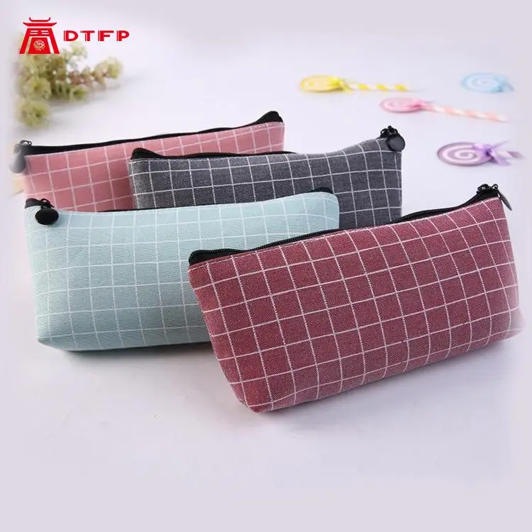 

PencilcasesCreative simple plaid pencil pouch student solid color pencil case female stationery bag boys and girls pencilcase
