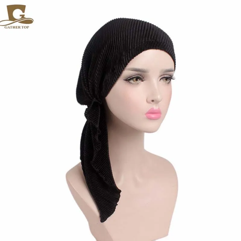 Новые модные мусульманские женские внутренние хиджабы шапки тюрбан голова Кепка шапка бини женские аксессуары для волос мусульманский шарф шапка выпадение волос - Цвет: black