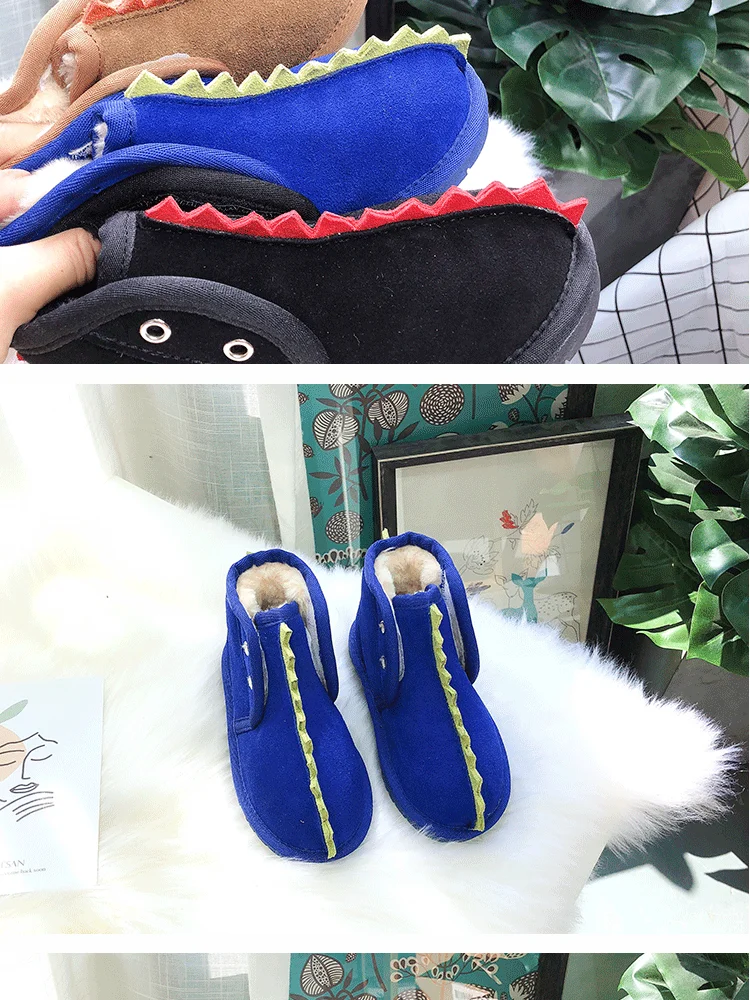 Dolakids зима Pixie динозавр мультфильм детские сапоги из воловьей кожи сапоги для мальчиков и девочек утолщенная обувь с хлопчатобумажными стельками