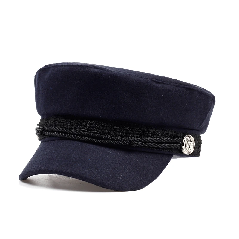 Модная черная шапка женская Повседневная Уличная веревка плоская кепка элегантная одноцветная осенне-зимняя теплый берет шляпа - Цвет: Navy