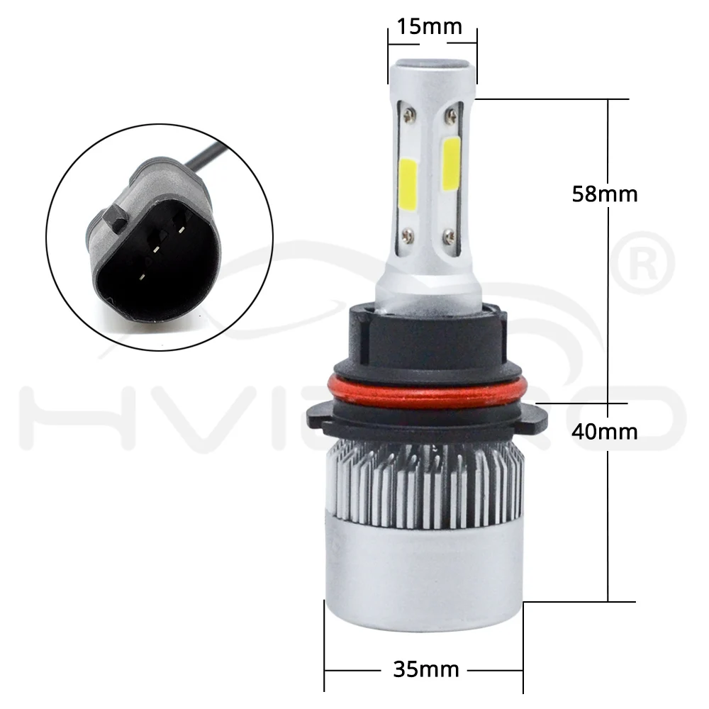 Hviero Car Heahlight Fog Lighting 9007 HB5 Hi-Lo High Low Beam S2 COB IP67 Waterproof 6500K 72W 8000LM Auto Headlamp Led DC 12v 24V