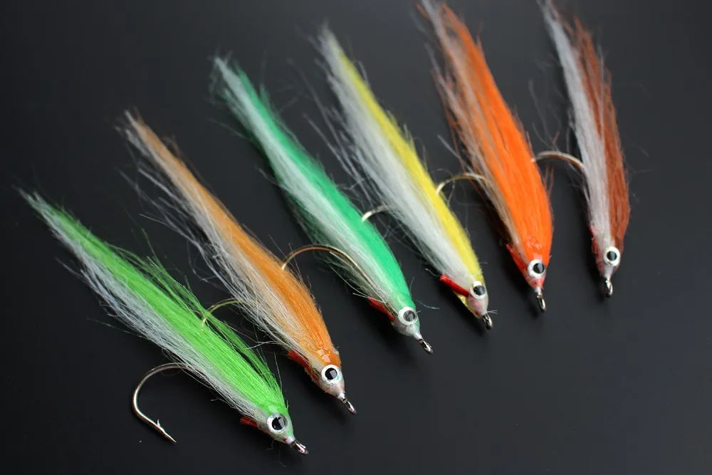 Tigofly 12 pcs 1/0 4cm High Carbon Hook Polar Fry Salmon Trout Sea Bass Steelhead Minnow Fly Fishing Flies Lure Set