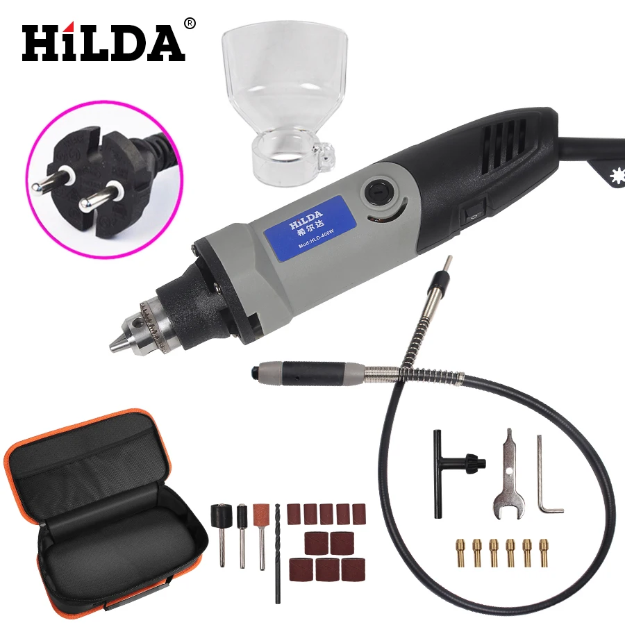 

HILDA 400W Mini Electric Drill Grinder Variable Speed Dremel style Rotary Tool Mini Drill with Flexible Shaft and Accessories