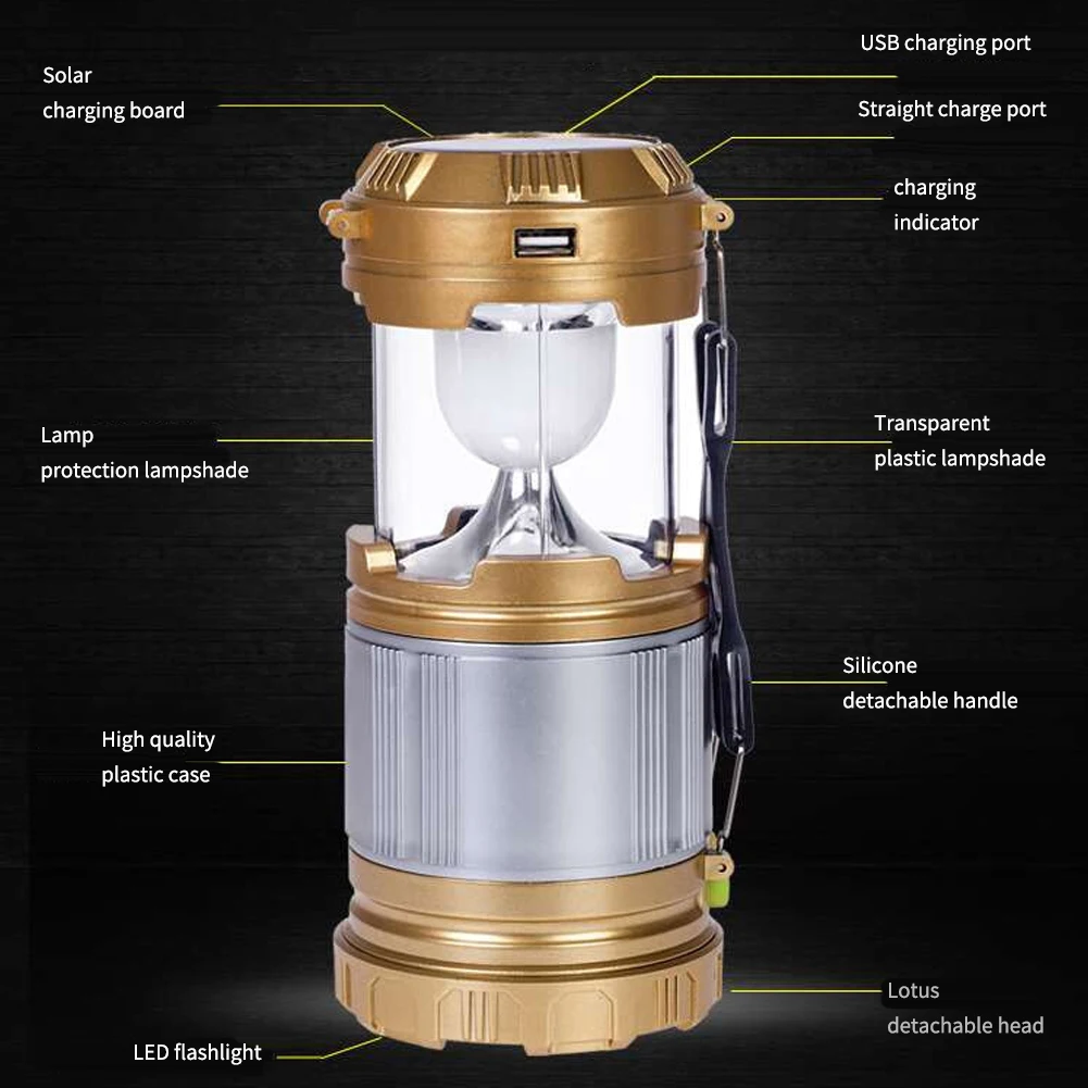Tent Work Practical Professional Retractable Lamp Led Top Handle Multifunction Tool Hiking Camping Light Solar Portable