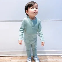 Мягкие пижамы в рубчик для маленьких девочек, комплект одежды для маленьких мальчиков, осенне-зимняя детская одежда топы с длинными рукавами, штаны Детский комплект из 2 предметов