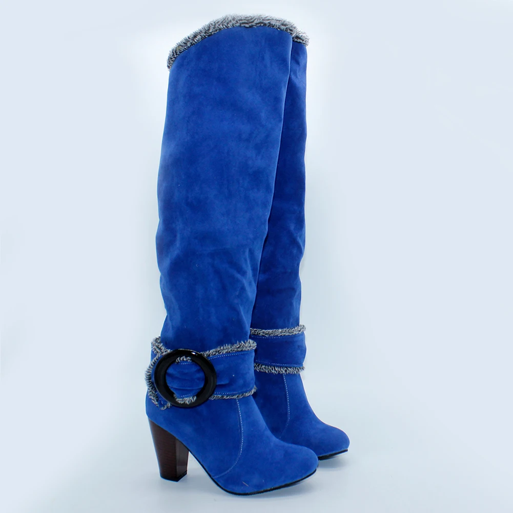 Karinluna/ г., большие размеры 43, теплые зимние плюшевые ботинки на высоком каблуке в русском стиле женская обувь женские ботинки вечерние женские ботинки - Цвет: Синий