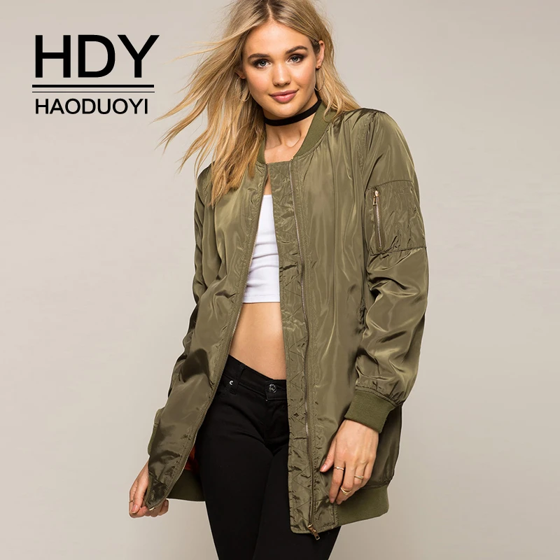 HDY Haoduoyi Women Fashion Solid Casual Sports Style Baseball Clothing Long Sleeve Turndown Collar Long-length Coat