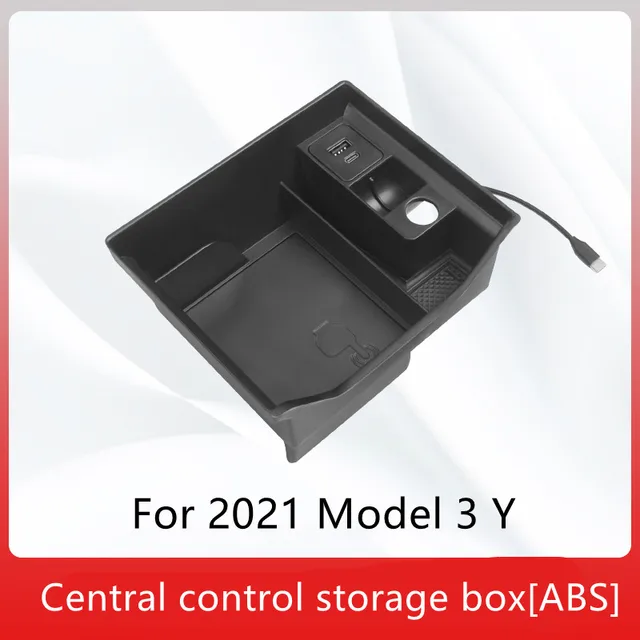 New for Tesla Model 3 Y 2021 Car Armrest Box Storage Organizer Containers Center Console Flocking Storage Box Console Holder ABS style