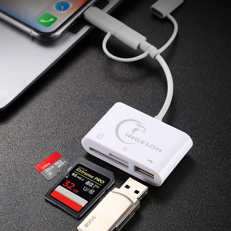 INGELON мульти 3 в 1 USB Micro SD кард ридер Type C & MicroUSB Lightning конвертер адаптер для iphone Macbook