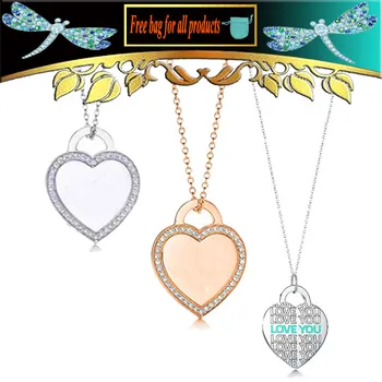 

Women Necklace LOVE Heart-shaped Zircon side Pendant accessories Clavicle chain S925 Sterling silver Jewelry Valentine Gift