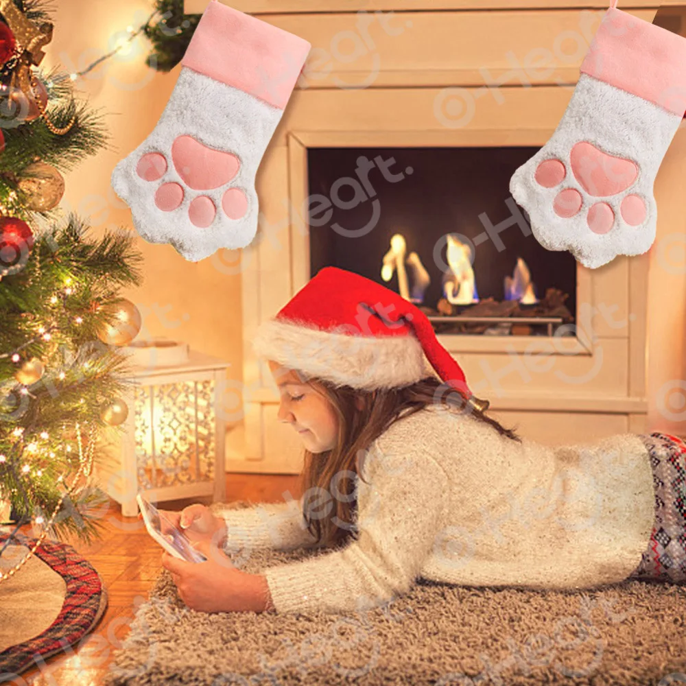 OHEART/розовые рождественские чулки для домашних животных рождественские носки в виде собачьей лапы рождественские украшения для дома, вечерние Детская сумка на подарок, счастливый год