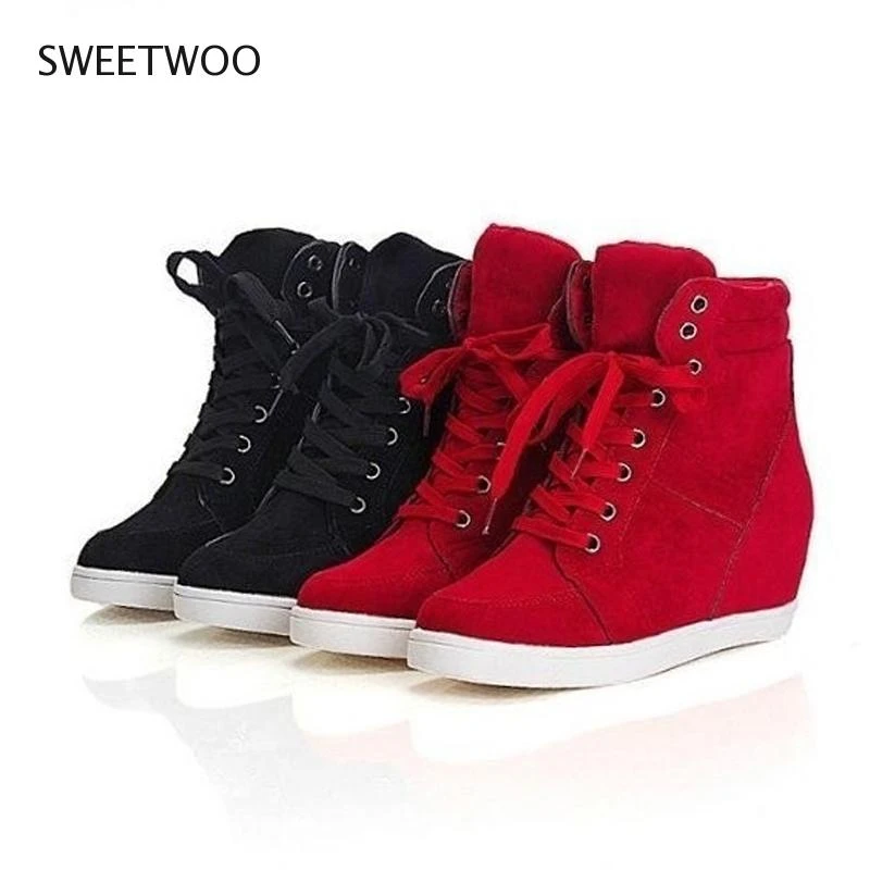 Zapatillas para mujer con plataforma cuña de ante de imitación, informales, botines deportivos, deportivas de tacón escondido, gamuza artificial, temporada de entrenamiento combinado| - AliExpress