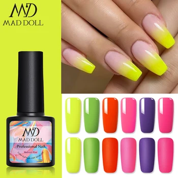 

MAD DOLL Neon Gel Polish 8ml Soak Off UV Nail Gel Hybrid Nails Semi-Permanent Nail Varnish Nail Art Matte Top Coat Base Coat
