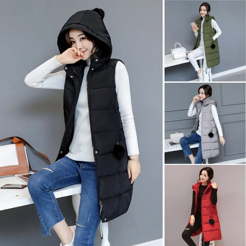 Women Hooded vest Pocket Zipper Button Coat Vest Waistcoat fashion slim solid color autumn Winter Warm outerwear ladies tops