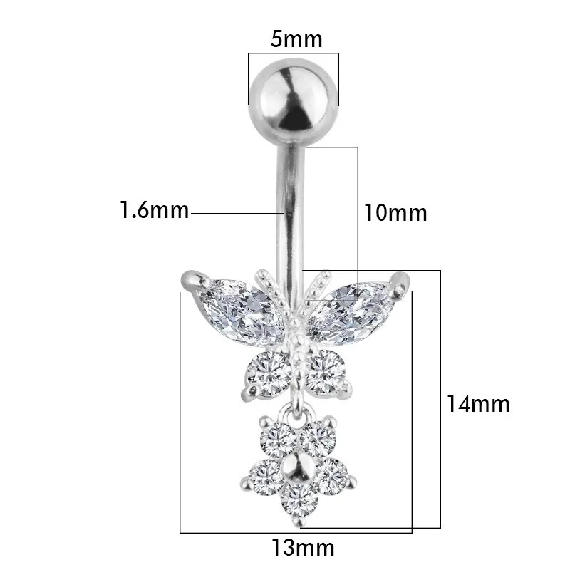 Belly Button Piercing Jewelry Butterfly Zircon Surgical Steel 1 pc