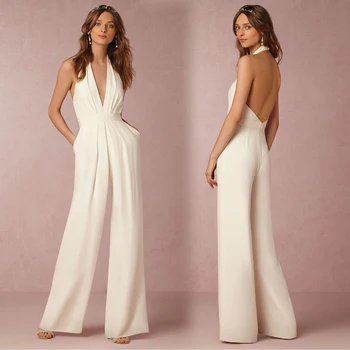 

Halter Women Jumpsuits Sleeveless Backless Wide Leg Loose Female Elegant Romper 2020 Spring Summer Ladies Loose Overall Clothes