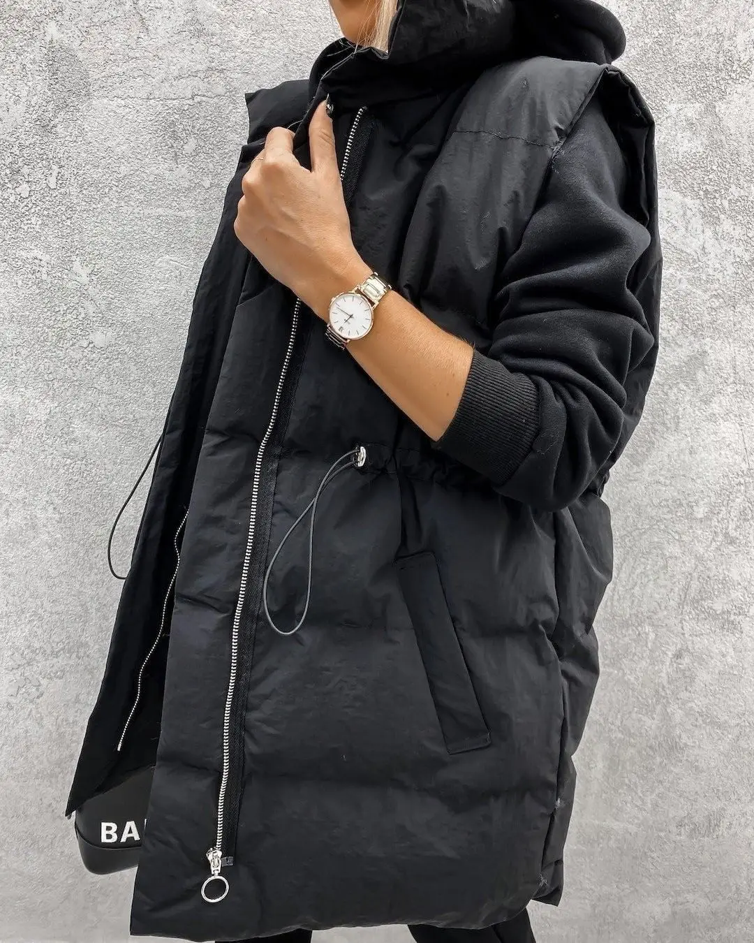 Sleeveless Zipper Jacket Women Drawstring Waistcoat Winter Cotton Padded Casual Streetwear Puffer Parkas Autumn Quilted Coats