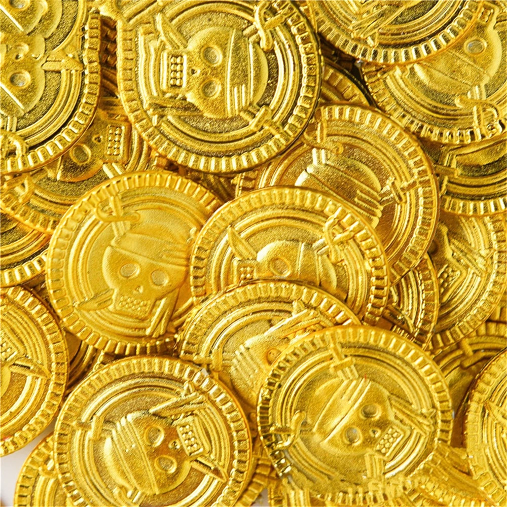 50 шт. Череп пират Золотые Монеты монета для игр реквизит счастливый Хэллоуин украшения для вечеринки сувениры сокровища в виде монет поддельные пластиковые