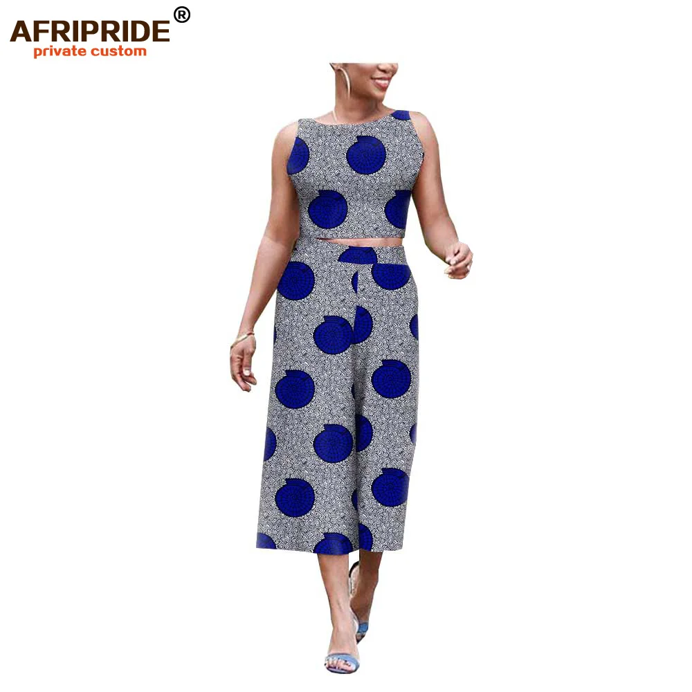 Afripride africa ankara брюки с принтом костюм для женщин короткий топ на бретелях+ длина до середины икры широкие брюки женский хлопковый костюм A1926008