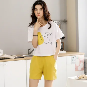 

Women's pajama set O neck short sleeve casual top short pant set thin summer soft cotton plus size night suit home wear