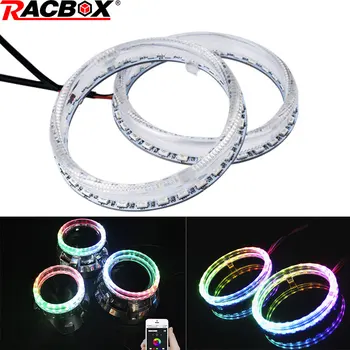 

A pair 3.0inch projector lens Multiple color transformations RGB Led angel Eyes halo Rings shrouds kit App remote control 12V